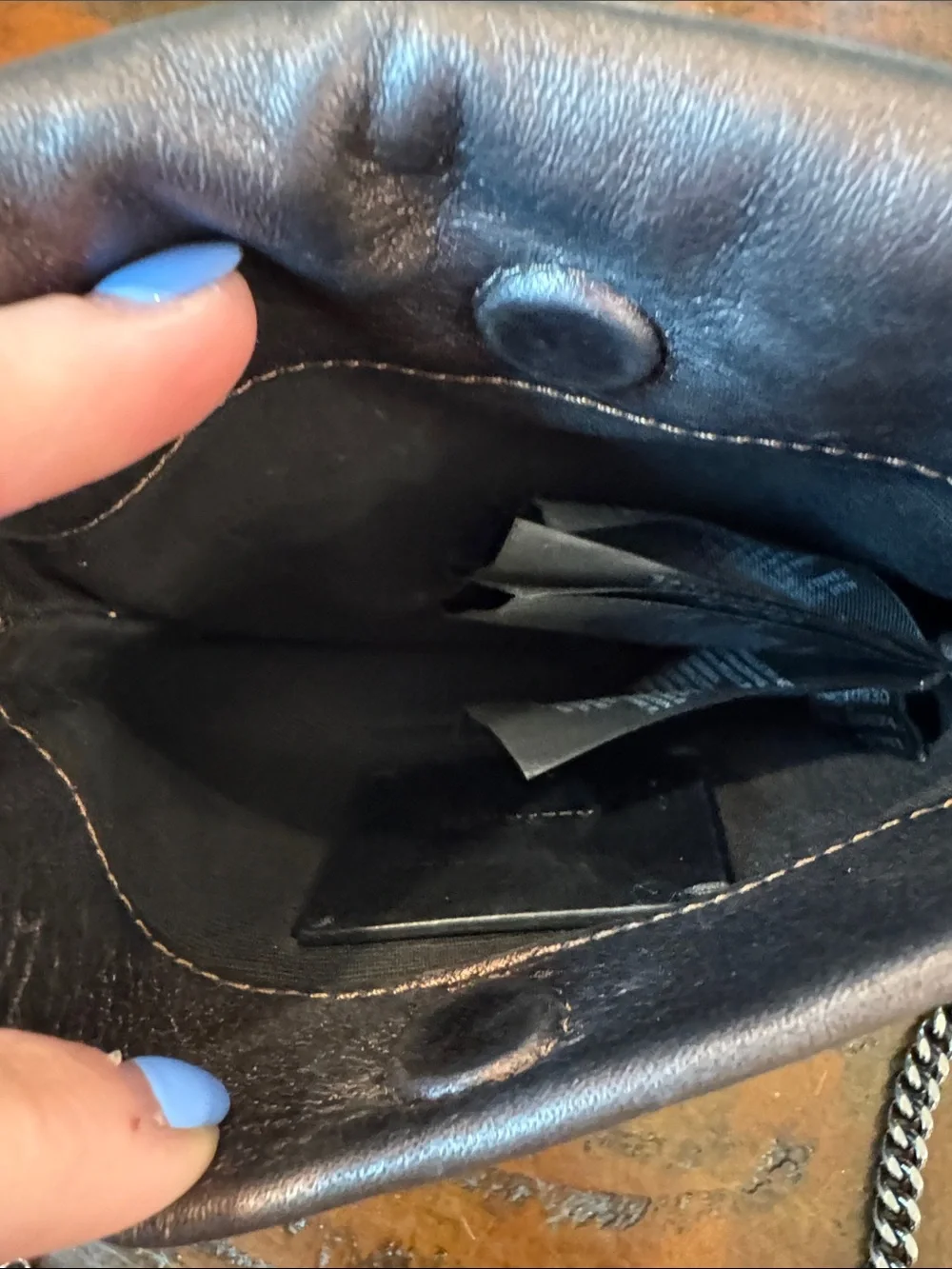 AllSaints Bronze Leather Crossbody Bag with Gunmetal Chain